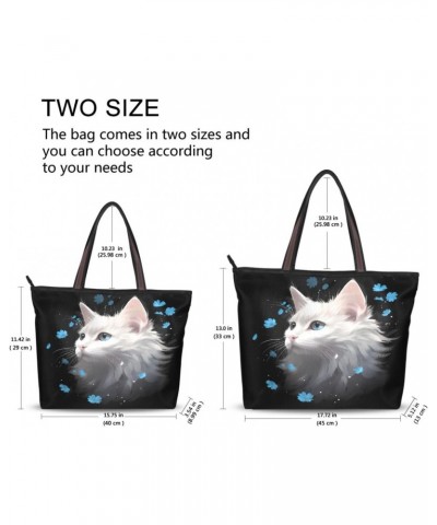 Womens Tote Bag, Cat Portait Flower Ladies Zip Shoulder Shopping Bag Handbags $9.84 Shoulder Bags