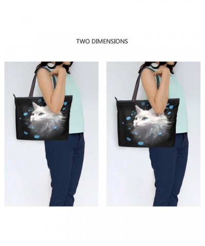 Womens Tote Bag, Cat Portait Flower Ladies Zip Shoulder Shopping Bag Handbags $9.84 Shoulder Bags