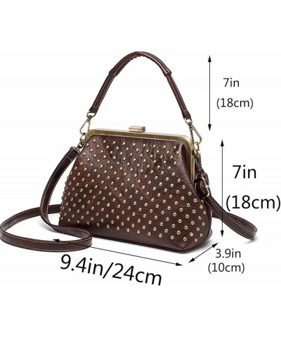 Women Punk Purse Top-handle Handbag Rivet Shoulder Crossbody Bag PU Leather Tote Satchel Green Coffee $28.95 Totes