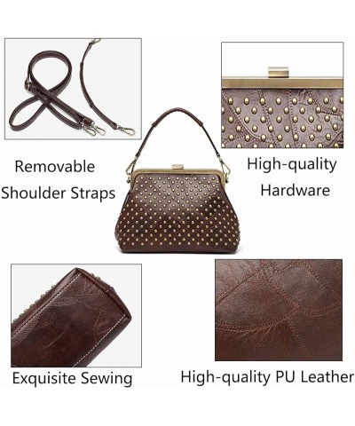 Women Punk Purse Top-handle Handbag Rivet Shoulder Crossbody Bag PU Leather Tote Satchel Green Coffee $28.95 Totes