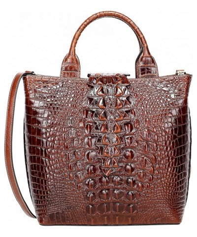 Designer Top Handle Satchel Handbags for Women Crocodile Handbag and Purse Leather Tote Bags Brown $73.13 Satchels