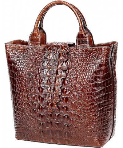 Designer Top Handle Satchel Handbags for Women Crocodile Handbag and Purse Leather Tote Bags Brown $73.13 Satchels