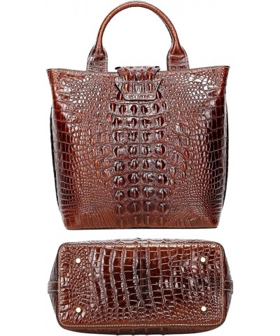 Designer Top Handle Satchel Handbags for Women Crocodile Handbag and Purse Leather Tote Bags Brown $73.13 Satchels