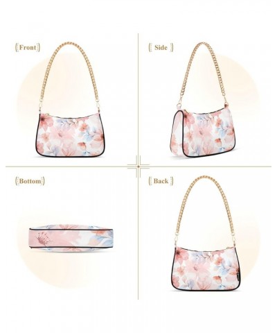 Pink Blue Watercolor Flower Retro Formal Purse Women Designer Handbag Print Floral Shoulder Purse Pink Blue Watercolor Flower...