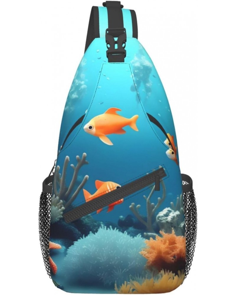 Coral Fish Underwater Crossbody Bag, &*Men'S And Women'S Chest Crossbody Bag, Zipper Closure, Strap Length Adjustable $14.71 ...