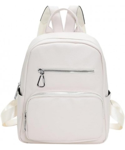 Small Fashion Backpack for Women Cute Female Trendy PU Backpack Solid Color Casual Daily Backpack Travel Backpack (Khaki) Whi...