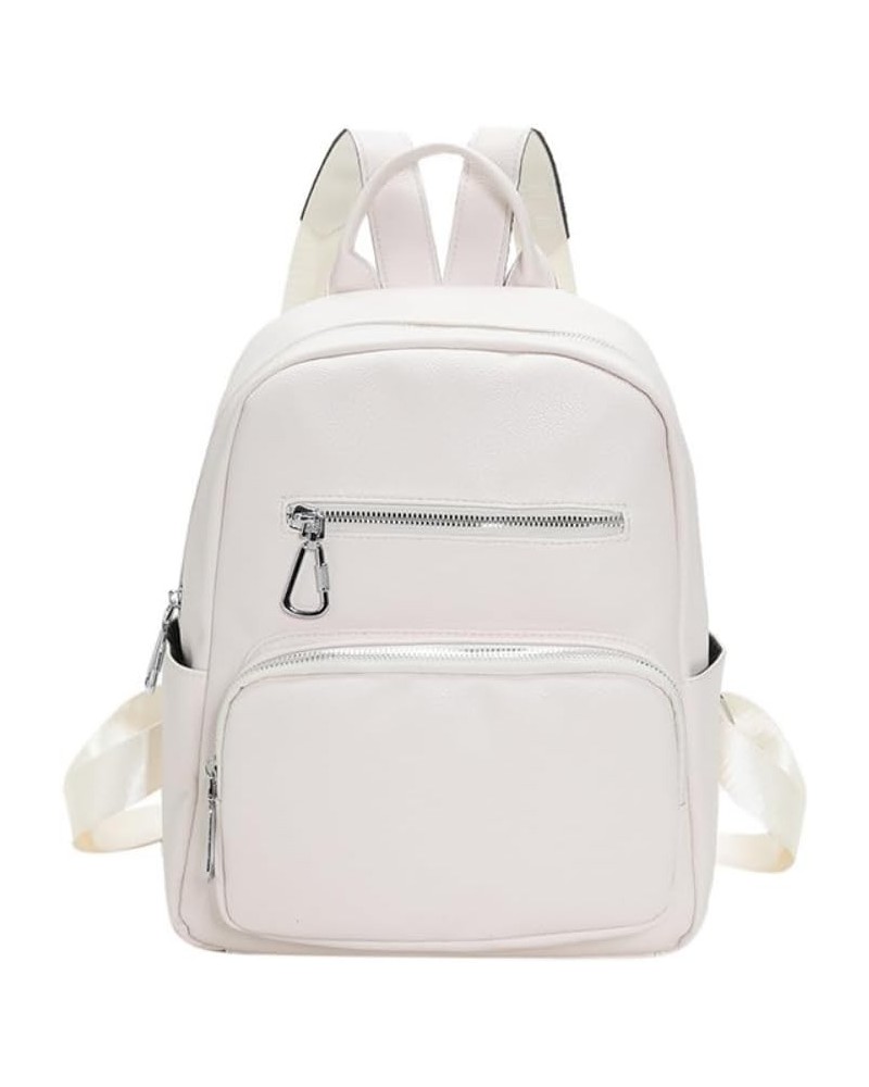 Small Fashion Backpack for Women Cute Female Trendy PU Backpack Solid Color Casual Daily Backpack Travel Backpack (Khaki) Whi...