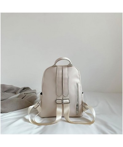 Small Fashion Backpack for Women Cute Female Trendy PU Backpack Solid Color Casual Daily Backpack Travel Backpack (Khaki) Whi...