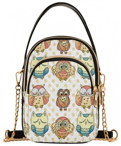 Cute Owls with Yellow Spot Crossbody Handbags for Women Casual Leather Shoulder Phone Purse $11.44 Crossbody Bags