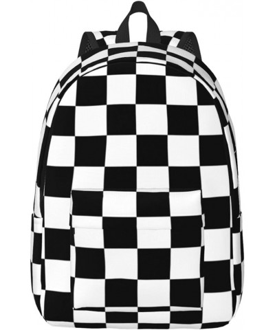 Black And White Plaid Print Unisex Canvas Backpack Cute Backpack For Travel Sports Casual Aesthetic Backpack Black Small $18....