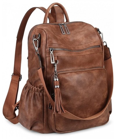 Travel Backpack Purse for Women Vegan Leather Ladies Fashion Shoulder Bag Convertible 0243 Large Brown $19.50 Backpacks