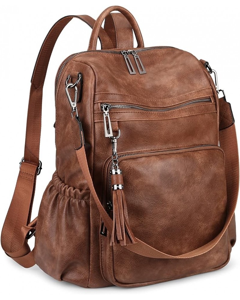 Travel Backpack Purse for Women Vegan Leather Ladies Fashion Shoulder Bag Convertible 0243 Large Brown $19.50 Backpacks