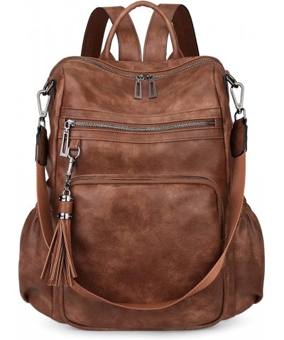 Travel Backpack Purse for Women Vegan Leather Ladies Fashion Shoulder Bag Convertible 0243 Large Brown $19.50 Backpacks