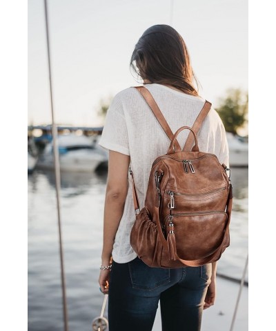 Travel Backpack Purse for Women Vegan Leather Ladies Fashion Shoulder Bag Convertible 0243 Large Brown $19.50 Backpacks