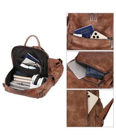 Travel Backpack Purse for Women Vegan Leather Ladies Fashion Shoulder Bag Convertible 0243 Large Brown $19.50 Backpacks