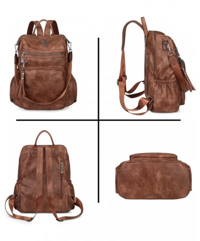 Travel Backpack Purse for Women Vegan Leather Ladies Fashion Shoulder Bag Convertible 0243 Large Brown $19.50 Backpacks