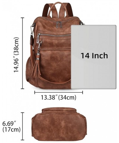 Travel Backpack Purse for Women Vegan Leather Ladies Fashion Shoulder Bag Convertible 0243 Large Brown $19.50 Backpacks