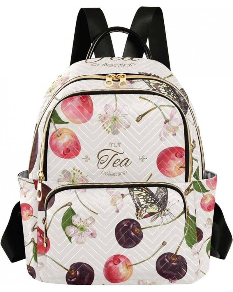 Cherry Fruits Butterfly Backpack for Women Shoulder Bag Lightweight Mini Backpack Casual Daypack Back Pack Mini(10.23'' x 5.1...