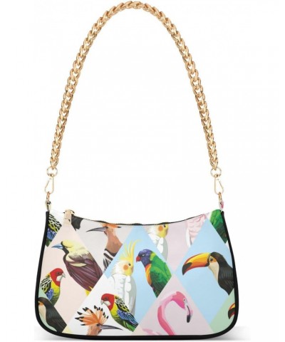 Tropical Birds Shoulder Bag for Women Fabric Crescent Handbag with Zipper Chain Clutch Purses for Party Concert Teen Girls Tr...