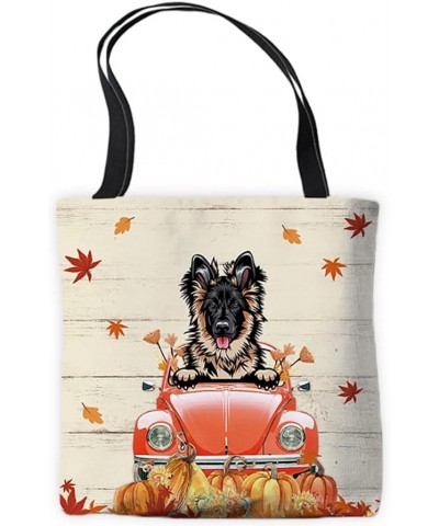 Canvas Tote Bag Animal Dog German Shepherd Peeking Dog in Red Retro Bag with Pumpkin and Maple Leaves Summer Autumn Bag Germa...