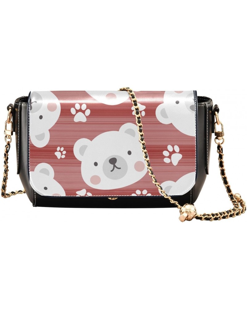 Red-background Bear Faces Stylish Leather Clamshell Crossbody Handbag with Detachable Adjustable shoulder strap $21.99 Crossb...