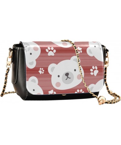 Red-background Bear Faces Stylish Leather Clamshell Crossbody Handbag with Detachable Adjustable shoulder strap $21.99 Crossb...