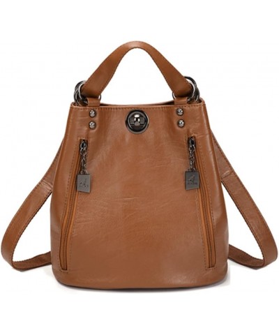 Women Classic Retro Backpack Shoulder Bags Faux Leather Fashion Daypack-Blue (Color : Brown) Brown $30.95 Backpacks