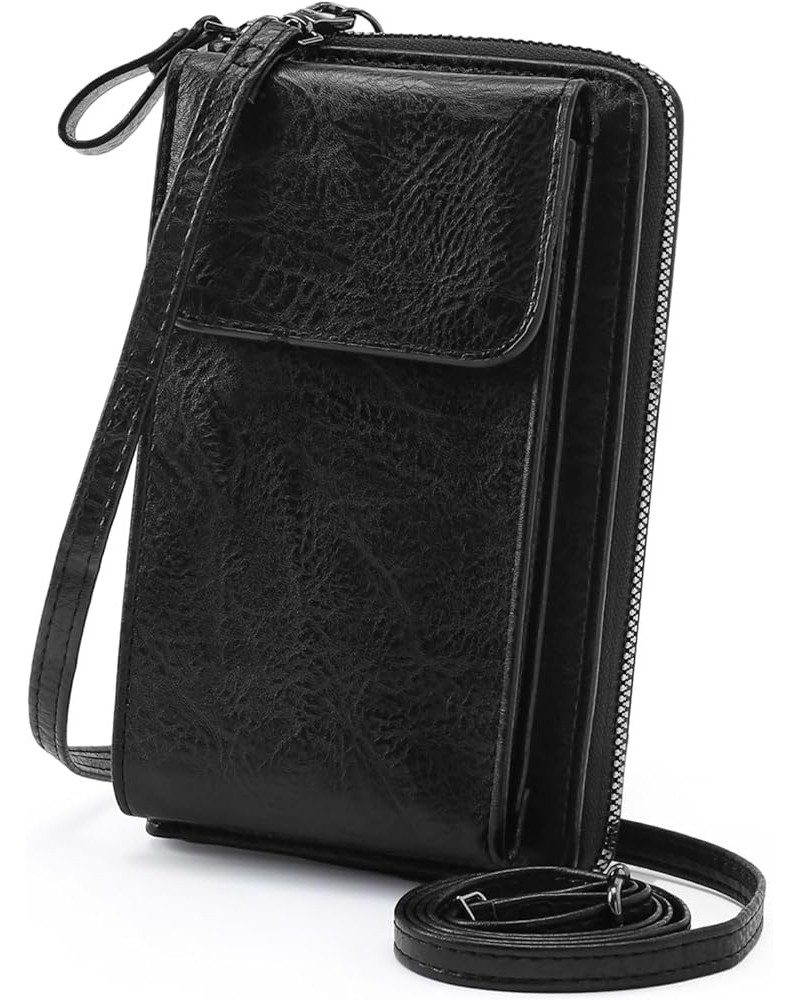 Small Crossbody Bags Vegan Leather Cell Phone Bag Wallet Purses Adjustable Strap Black $9.00 Crossbody Bags