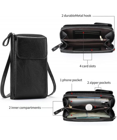 Small Crossbody Bags Vegan Leather Cell Phone Bag Wallet Purses Adjustable Strap Black $9.00 Crossbody Bags