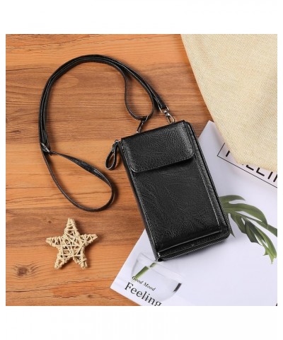 Small Crossbody Bags Vegan Leather Cell Phone Bag Wallet Purses Adjustable Strap Black $9.00 Crossbody Bags