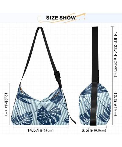 Panda Leaves PU Leather Western Purse Hobo Large Purse Crossbody Pattern Leaf Print Women Shoulder Bag Stripes Blue Tropical ...