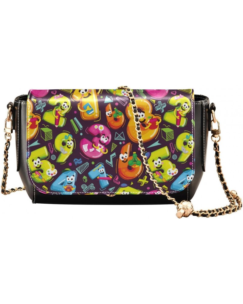 Cartoon Colorful Numbers Black Crossbody Bag for Womens Waterproof Black Bag with Adjustable Strap Small Purse $21.31 Crossbo...