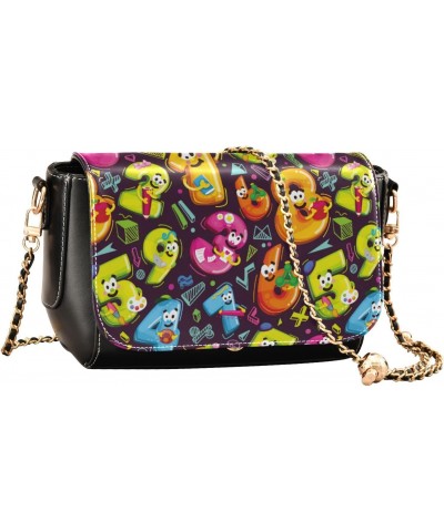 Cartoon Colorful Numbers Black Crossbody Bag for Womens Waterproof Black Bag with Adjustable Strap Small Purse $21.31 Crossbo...