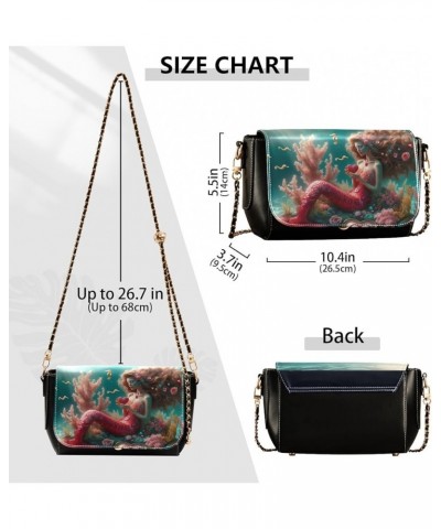 Dreamy Valentine's Day Mermaid Medium Leather Crossbody Bags for Women, Women Crossbody Shoulder Bag Dreamy Valentine's Day M...