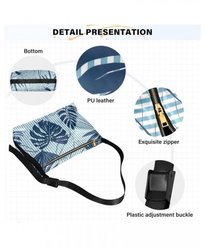 Panda Leaves PU Leather Western Purse Hobo Large Purse Crossbody Pattern Leaf Print Women Shoulder Bag Stripes Blue Tropical ...