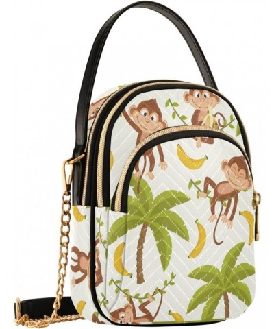 Monkey Palm Tree Bananas Crossbody Bags for Women Quilted Shoulder Bag Handbag with Chain Strap Trendy Cross Body Cell Phone ...