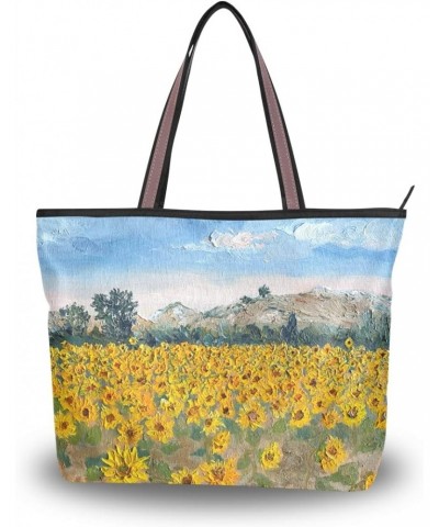 Sunflower Sunrise in Les Alpilles Women Tote Bags Zippered Handbags $12.30 Totes