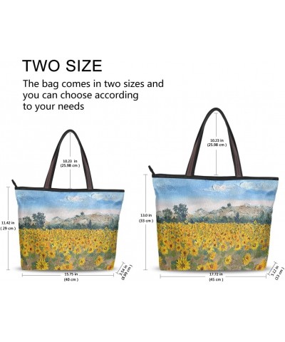 Sunflower Sunrise in Les Alpilles Women Tote Bags Zippered Handbags $12.30 Totes