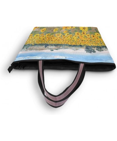 Sunflower Sunrise in Les Alpilles Women Tote Bags Zippered Handbags $12.30 Totes