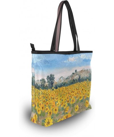 Sunflower Sunrise in Les Alpilles Women Tote Bags Zippered Handbags $12.30 Totes