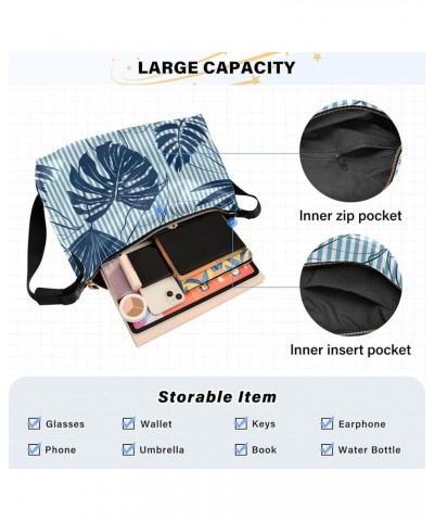 Panda Leaves PU Leather Western Purse Hobo Large Purse Crossbody Pattern Leaf Print Women Shoulder Bag Stripes Blue Tropical ...