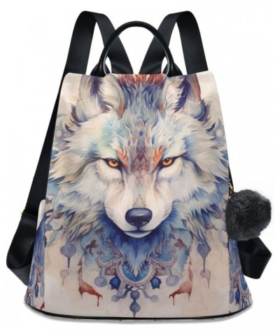 White Wolf Portrait Women Backpack, Fashion Anti Theft Casual Daypack Shoulder Bag Purse for Travel Work 15 inches $18.86 Bac...