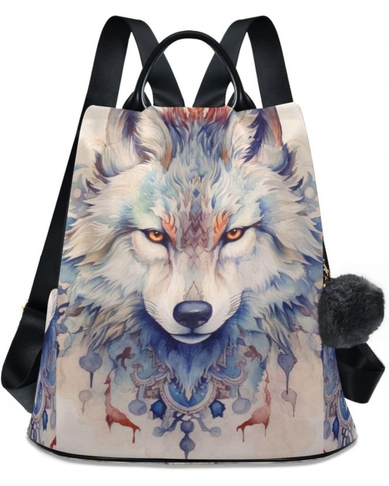 White Wolf Portrait Women Backpack, Fashion Anti Theft Casual Daypack Shoulder Bag Purse for Travel Work 15 inches $18.86 Bac...