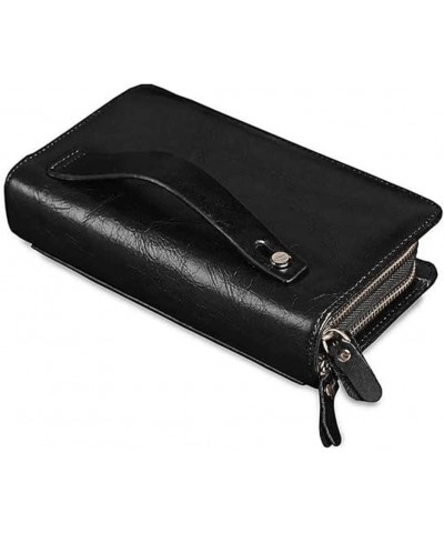 Wallet Durable Women Leather Wallet Business Large Capacity Card Holder Double Zipper Coin Purses Unisex Tear-Resistant A Bla...