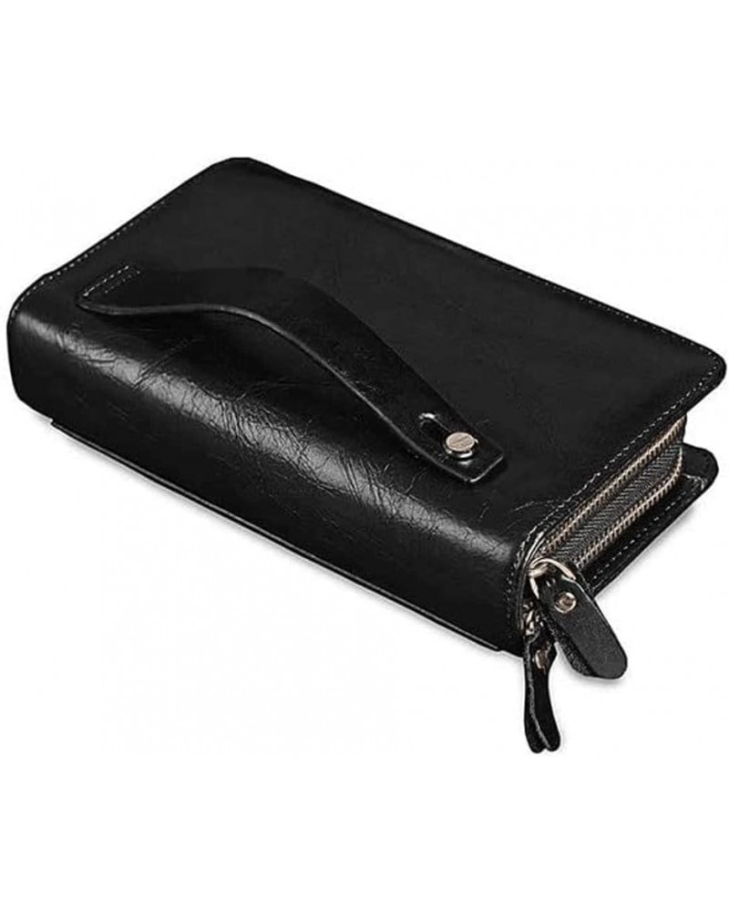 Wallet Durable Women Leather Wallet Business Large Capacity Card Holder Double Zipper Coin Purses Unisex Tear-Resistant A Bla...