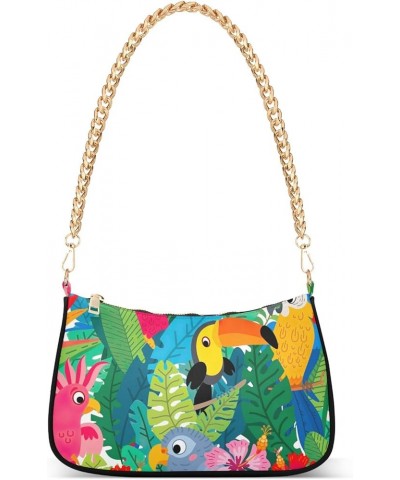 Pink Unicorns Stars Small Fashion Purse Small Handbags for Women Trendy Cute Tropical Birds Jungle $11.50 Totes