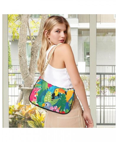 Pink Unicorns Stars Small Fashion Purse Small Handbags for Women Trendy Cute Tropical Birds Jungle $11.50 Totes