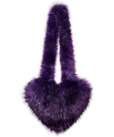 Furry Heart Shaped Crossbody Bag for Women - Plush Y2K Handbag with Soft Shoulder Strap Large Purple $18.00 Totes