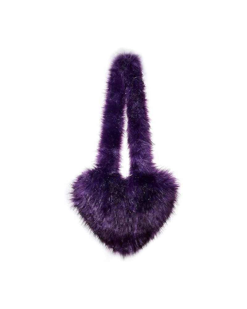 Furry Heart Shaped Crossbody Bag for Women - Plush Y2K Handbag with Soft Shoulder Strap Large Purple $18.00 Totes