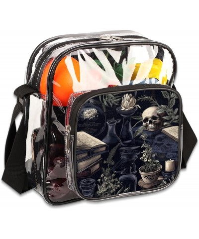 Fall Flowers Stadium-Approved Clear Crossbody Bag Halloween Skull $11.60 Crossbody Bags